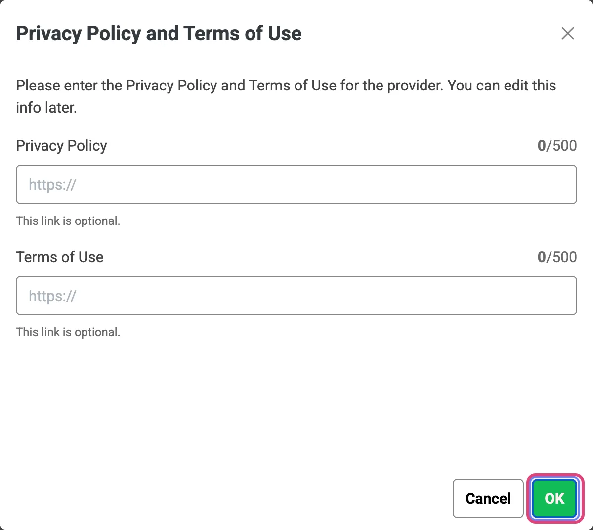 หน้าต่าง Privacy Policy and Terms of Use เว้นว่างแล้วกด OK