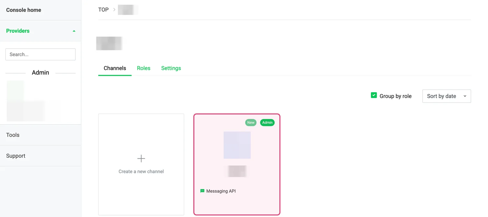การ์ดช่อง Messaging API ในหน้า provider